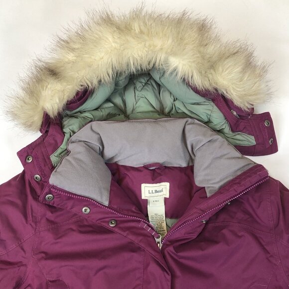 LL Bean Womens Goose Down Baxter State Parka Jacket Faux Fur Trim Removable Hood - Picture 4 of 13